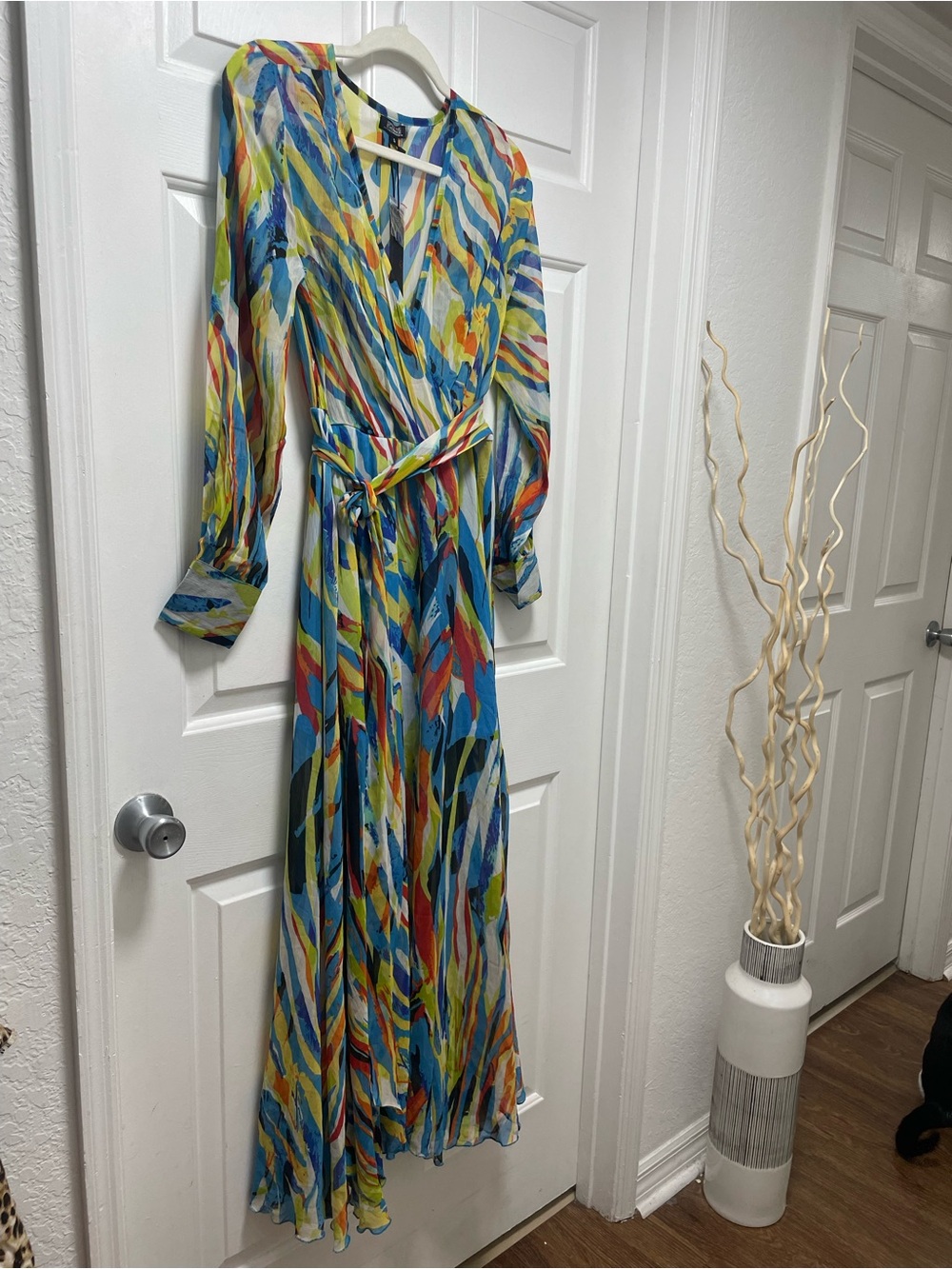 Multi-Color Abstract Wrap Maxi Dress - Picture 11 of 11